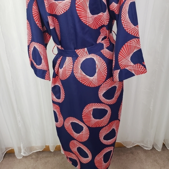 Vintage B. Cohen for Saks Fifth Avenue kimono robe blue red geometric pattern - Picture 11 of 13